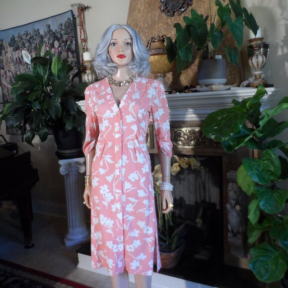 Altuzarra Soft Peach/White Floral Print Shirt Dress Size IT 40 - US 8 - Picture 1 of 16